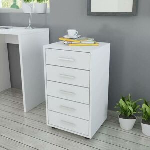 Office Drawer Unit with Castors 5 Drawers White - Hommoo