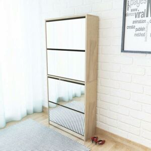 Shoe Cabinet 4-Layer Mirror Oak 63x17x134 cm VD17293 - Hommoo