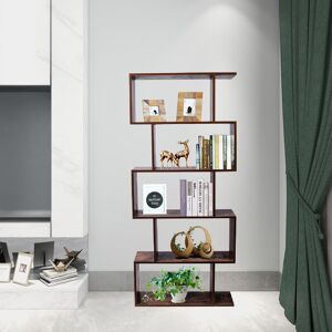 FAMIHOLLD Industiral Wooden Bookcase, 5-Tier Display Shelf and Room Divider, Freestanding Storage Shelving Bookshelf, Vintage Color