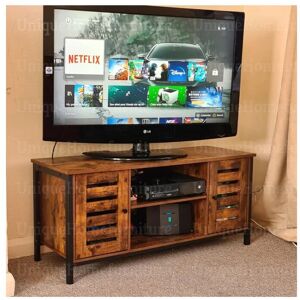 UNIQUEHOMEFURNITURE Industrial Style tv Stand Vintage Media Cabinet Rustic Metal Unit Retro Storage