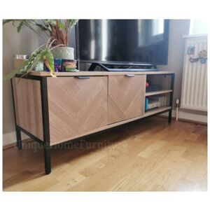 UNIQUEHOMEFURNITURE Industrial tv Stand Rustic Metal Furniture Media Side Cabinet Storage Shelf Door