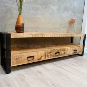 UNIQUEHOMEFURNITURE Industrial tv Stand Vintage Media Cabinet Rustic Solid Wood Large Storage Unit