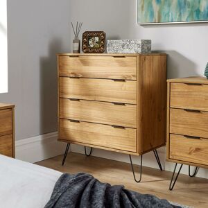 ACADIA Industrial Wooden Chest of 4 Drawers Cabinet Organiser Bedroom Storage Unit - Brown