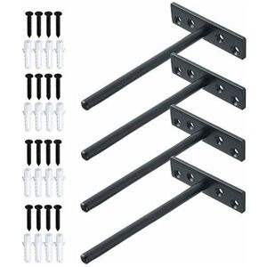 HÉLOISE Invisible Floating Shelf Bracket Metal Floating Shelf Bracket Wall Mounted Concealed Wood Floating Shelf Bracket, Matte Black Stainless Steel, 4 Pcs,