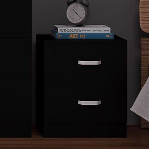 Bedside Cabinet 2 Drawer Matt Black Metal T-Bar Handles Bedroom Furniture - Black - Iqgb