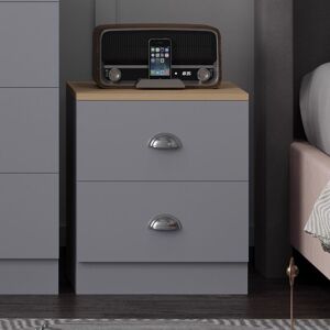 IQGB Bedside Cabinet 2 Drawer Matt Grey Oak - Grey