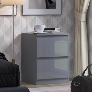 IQGB Bedside Cabinet Grey Gloss Drawer Fronts with Matt Grey Frame - Grey Gloss