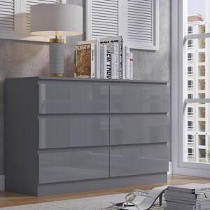 Modern 6 Drawer Chest - Grey Gloss - Grey Gloss - Iqgb