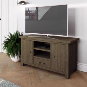 Reclaimed Pine tv Stand Cabinet Rustic Driftwood Finish 2 Doors 1 Drawer - Stained Pine - Iqgb