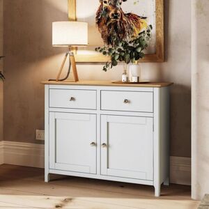 Sideboard Cream Linen Solid Oak 2 Doors 2 Drawers Storage Cupboard - Linen - Iqgb