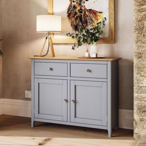 Sideboard Dove Grey Oak Veneer 2 Doors 2 Drawers Storage Cupboard - Grey - Iqgb