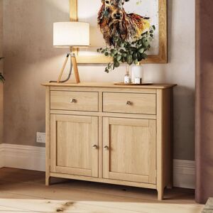 Sideboard Natural Oak Veneer 2 Doors 2 Drawers Storage Cupboard - Natural - Iqgb