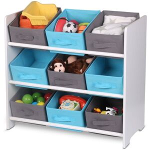 ASAB Judy Wild Wooden Kids 9 Basket Storage Unit Blue/Grey - Blue/Grey