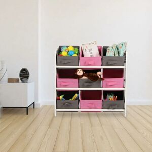 ASAB Judy Wild Wooden Kids 9 Basket Storage Unit Pink/Grey - Pink/Grey