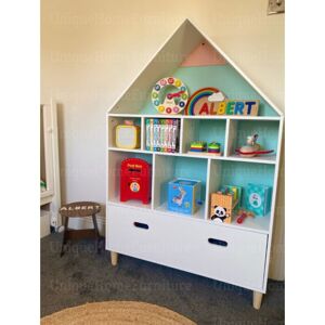 UNIQUEHOMEFURNITURE Kids Wooden Bookcase White Storage Shelf Unit Retro Display Cabinet Chest Drawer