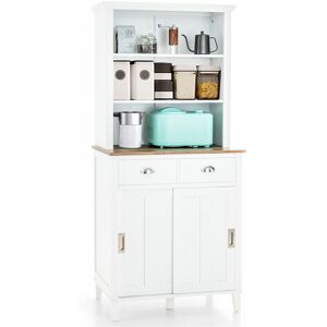 COSTWAY Kitchen Buffet Freestanding Kitchen Pantry Storage Cabinet w/ Hutch Sliding Door