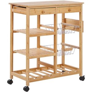 Beliani - Kitchen Cart Bamboo Light Wood 2 Drawers with Wheels Wine Rack Trolley Morino - Light Wood