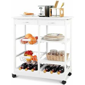 COSTWAY Kitchen Storage Trolley Cart Rolling Island Shelves Cupboard 2 Drawers 2 Baskets