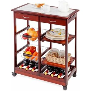 COSTWAY Kitchen Storage Trolley Cart Rolling Island Shelves Cupboard 2 Drawers 2 Baskets