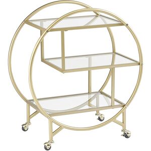 Beliani - Kitchen Trolley Gold Glam Wheels Three Shelves Glass Storage 50 x 34 cm Colton - Gold