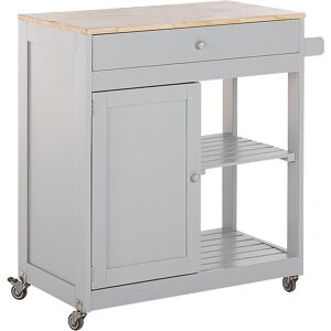 Beliani - Mobile Wooden Kitchen Trolley Prep Cart with Cabinet and 2 Shelves Grey Trapani - Grey