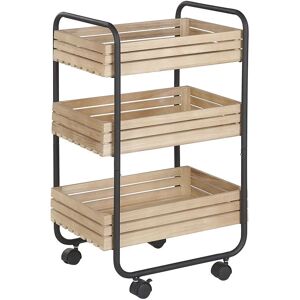 Beliani - Kitchen Trolley Industrial Swivel Castors 3 Shelves Light Wood with Black Formia - Light Wood