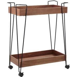 Beliani - Kitchen Trolley Shelves Metal Construction Wheels Black and Dark Wood Balme - Black