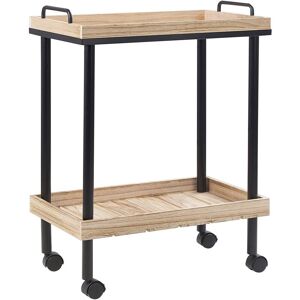 BELIANI Kitchen Trolley Shelves Metal Construction Wheels Tray Top Black and Light Wood Taggio - Light Wood