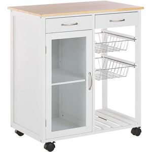 Beliani - Modern Kitchen Trolley 2 Drawers 1 Cabinet Racks White Pine Wood Castors Boves - White