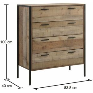 NETFURNITURE Kretin 4 Drawer Chest Rustic Oak - Brown