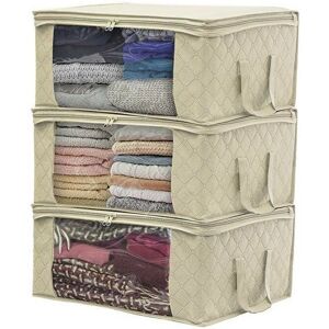 LANGRAY Pack of 3 Foldable Fabric Storage Boxes Under Bed Storage Bag for Clothes, Clothes Storage with Zipper, Used for Blankets, Clothes, 48 x 35 x 20cm