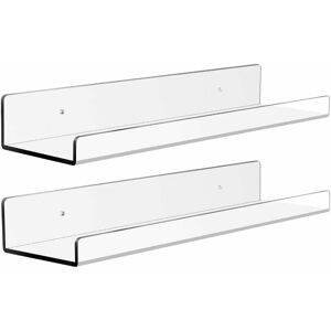 Set of 2 Acrylic Floating Kitchen Shelves - 38.1cm - Clear and Invisible - For Bathroom & Small Toys - Wall Mount - 5mm Thick - Langray