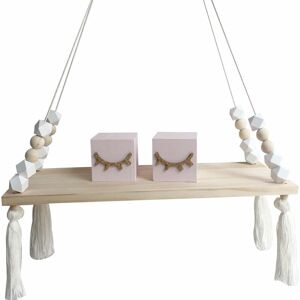 LangRay Wall Shelf Floating Shelf Wood Rack Hanging Swing Wall Shelf Wall Chart Macaron Board Girls Kids Room Decor Size: 38x14x1.2cm (White)