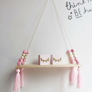 Wall Shelf Floating Shelf Wood Rack Hanging Swing Wall Shelf Wall Chart Macaron Board Girls Nursery Decor Size: 38x14x1.2cm (Pink) - Langray