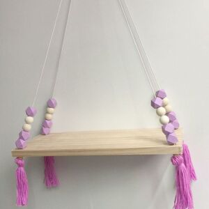 LangRay Wall Shelf Floating Shelf Wood Rack Hanging Swing Wall Shelf Wall Chart Macaron Board Girls Nursery Decor Size: 38x14x1.2cm (Purple)