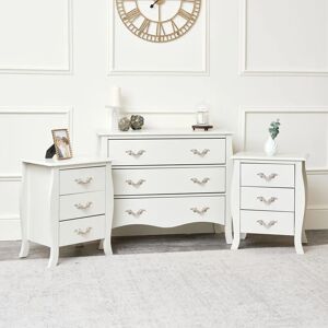 MELODY MAISON Large 3 Drawer Chest of Drawers & Pair of Bedside Tables - Elizabeth Ivory Range - Ivory, cream, gold