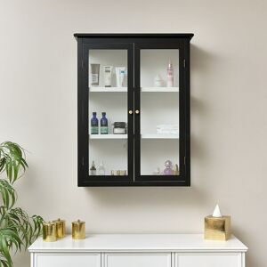 Melody Maison - Large Black & White Glass Fronted Wall Cabinet 90cm x 70cm - Black, white, gold