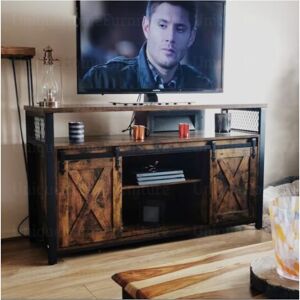 UNIQUEHOMEFURNITURE Large tv Stand Industrial Storage Sideboard Vintage Rustic Metal Media Cabinet