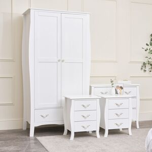 MELODY MAISON Large White Wardrobe, Chest of Drawers & Pair of Bedside Tables - Elizabeth White Range - White