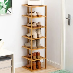 LIVINGANDHOME 7 Tier Bamboo Shoe Rack Entryway Hallway Shoe Shelf