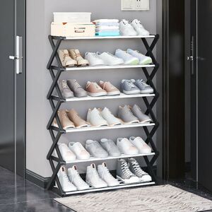 LIVINGANDHOME Black Foldable 6 Tier Metal Shoe Rack