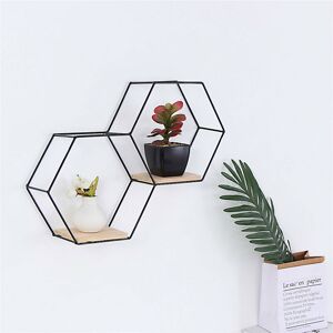 Livingandhome - Black Hexagon Wall Shelf with Iron Frame