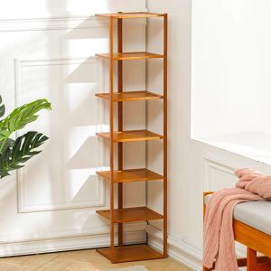 LIVINGANDHOME Brown 7 Tier Bamboo Shoe Rack Entryway Hallway Shoe Shelf