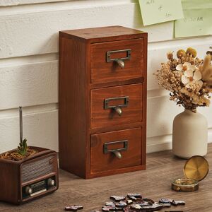 Livingandhome - Brown Retro Wooden Drawer Organizer Box