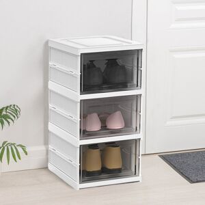 Livingandhome - White 3 Tier Foldable Shoe Storage Box Unit