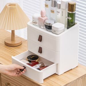 Livingandhome - White Desktop Plastic Three Tier Drawer Organizer