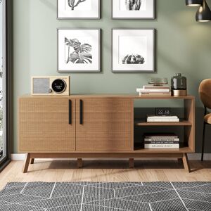 LIVINGANDHOME Wooden tv Stand with Storage Cabinet and Open Shelves