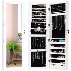 Costway - Lockable Jewelry Storage Cabinet Wall-mounted led Jewelry Armoire w/Full Mirror