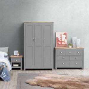 NETFURNITURE Cisnon Light Grey 3 Piece Set (3 Door Wardrobe, 3+4 Chest, 1 Drw Bedside) Light Grey - Light Grey