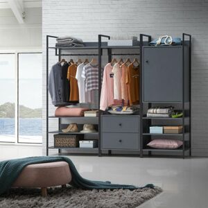 NETFURNITURE Cahra 3 Piece Bedroom Furniture Set Open Wardrobes Dark Grey - Dark Grey